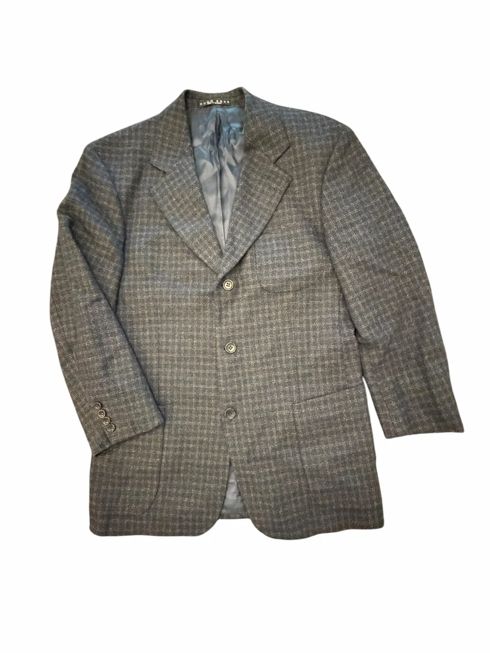Vintage Hugo Boss Classic Blazer 94% Pure Virgin Wool 40R Blue Check Saks 5th Av